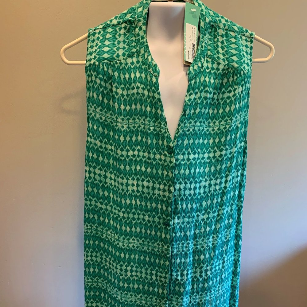 Paradigma Lima Button Down Hi-Lo Top TURQUOISE Medium NWT!